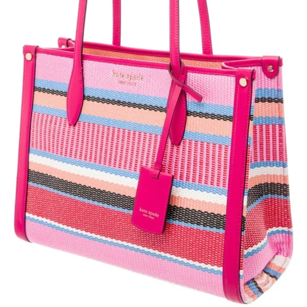 NEW Kate Spade Striped Woven Straw Large Tote Bag Purse NWT